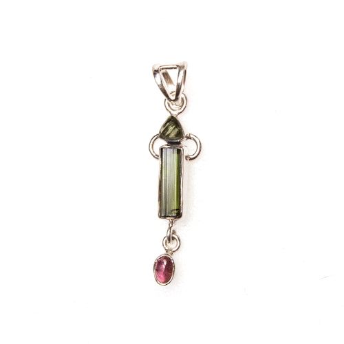 SS Small Green & Pink Tourmaline Pendant