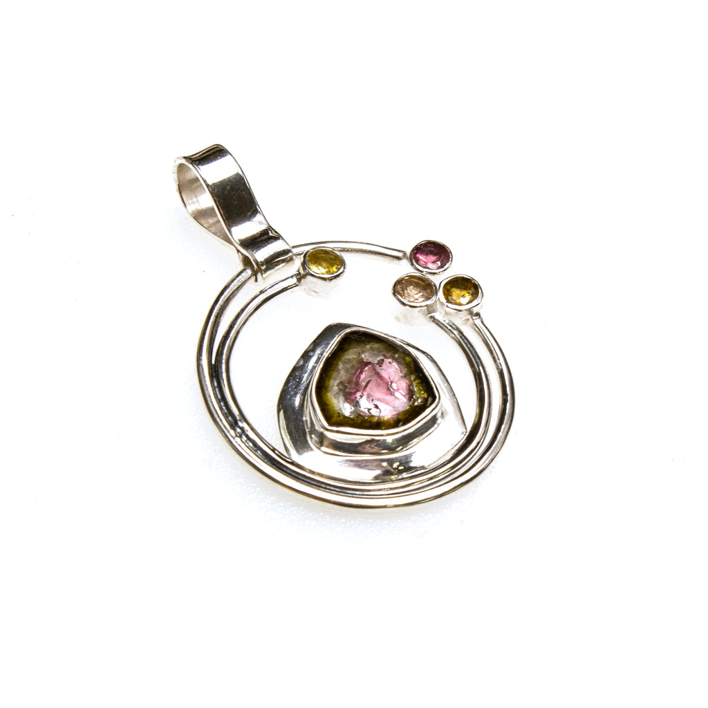 SS Watermelon Tourmaline Orbit Pendant