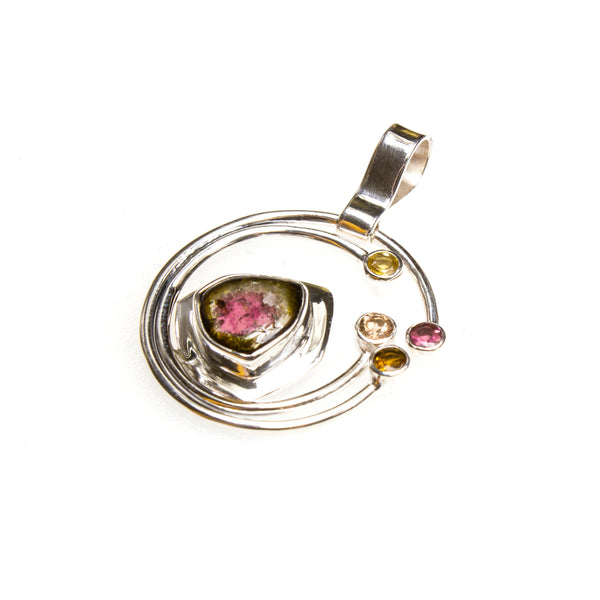 SS Watermelon Tourmaline Orbit Pendant