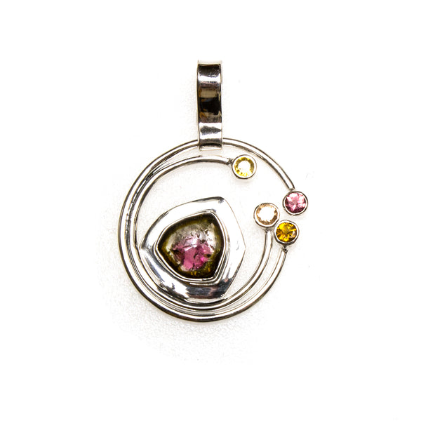 SS Watermelon Tourmaline Orbit Pendant