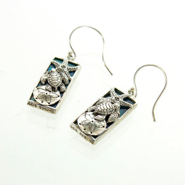 SS Abalone Sea Life Rectangle Earrings