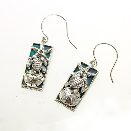 Sterling Silver Created Opal Sea Turtle Earrings