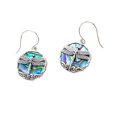 SS Abalone Dragonfly Circle Earrings