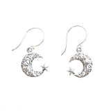 SS Crescent Moon & Star Filigree Earrings