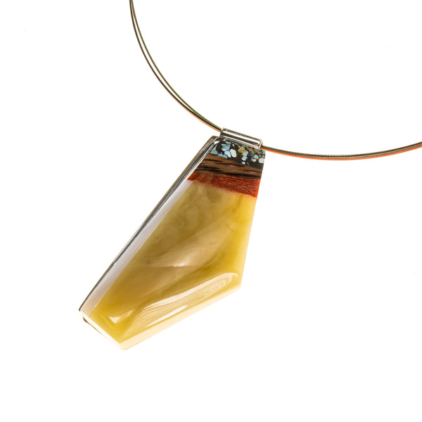 SS Butterscotch Amber Inlay & 3-color Cord Necklace