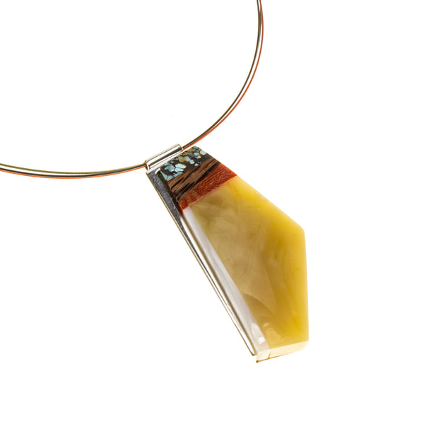 SS Butterscotch Amber Inlay & 3-color Cord Necklace