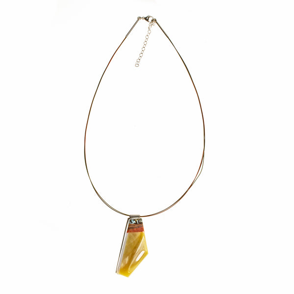 SS Butterscotch Amber Inlay & 3-color Cord Necklace