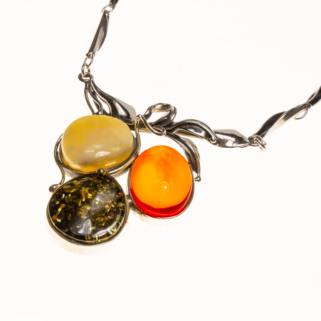 SS Leaves and Amber Berries Necklace