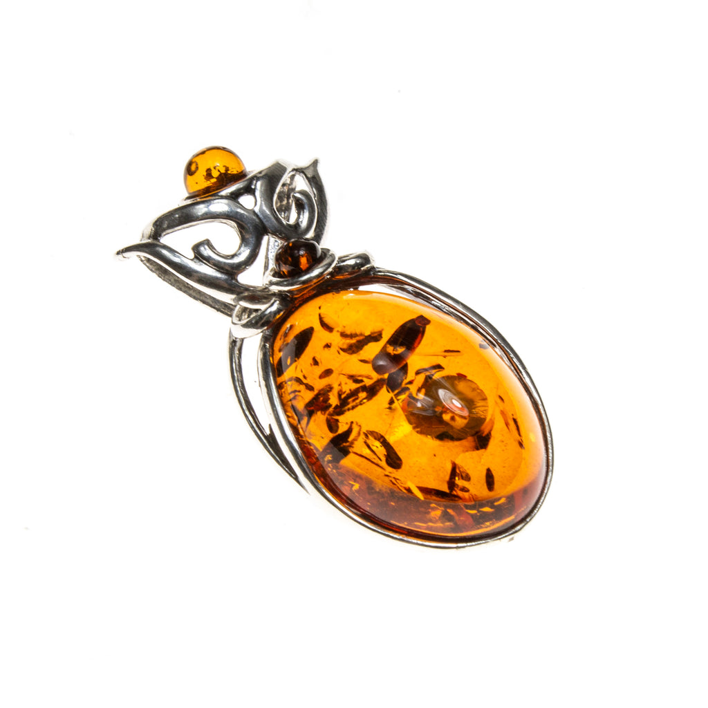 SS Amber Oval Scroll Slide Pendant