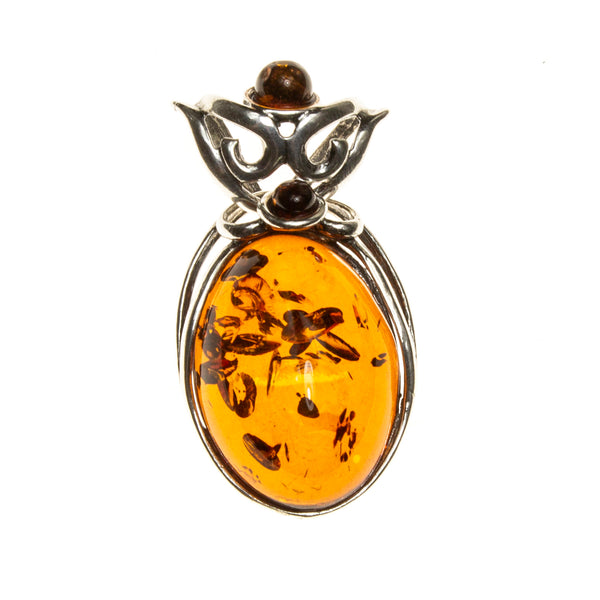 SS Amber Oval Scroll Slide Pendant