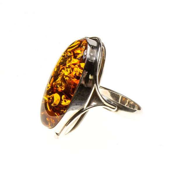 SS Art Deco Amber Nugget Ring Size 10.75