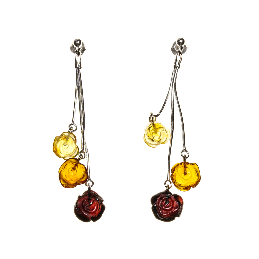 SS Multicolored Amber Rose Drop Earrings