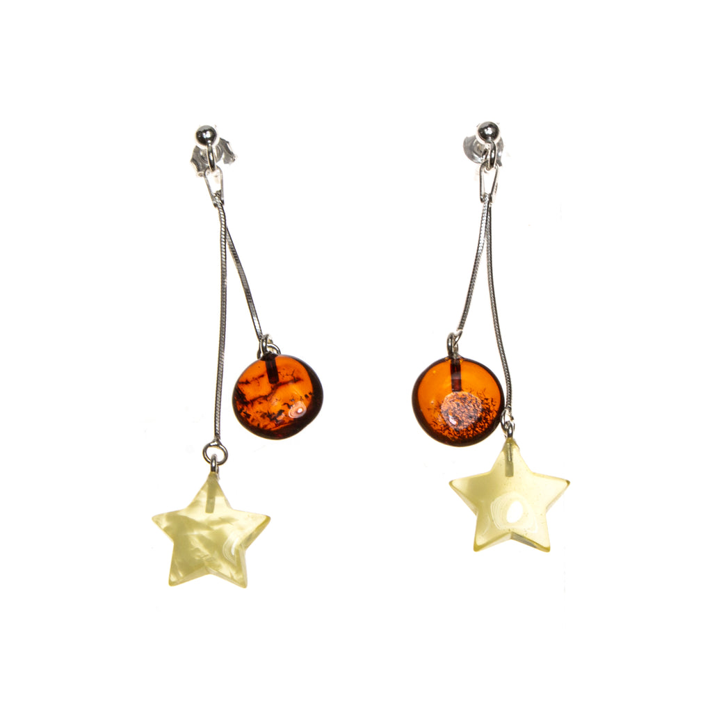 SS Amber Hung The Moon and the Stars Earrings