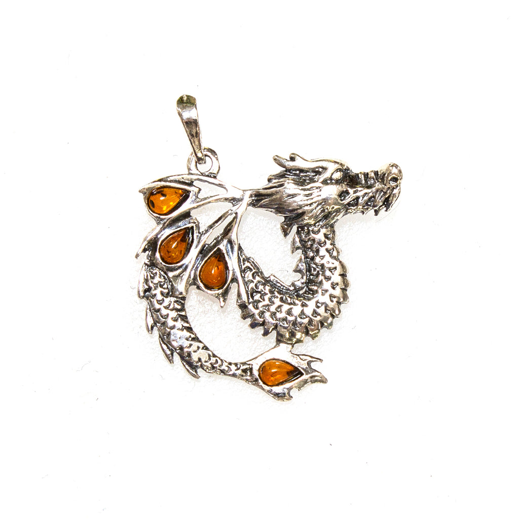 SS Chinese Dragon Amber Pendant
