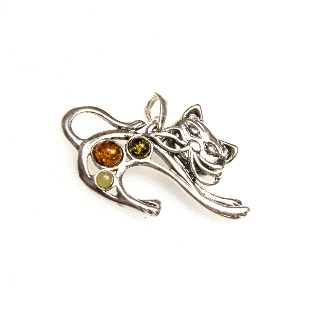 SS Amber Stretching Cat Pendant