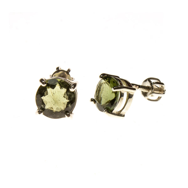 Sterling Silver 7mm Round Moldavite Post Earrings