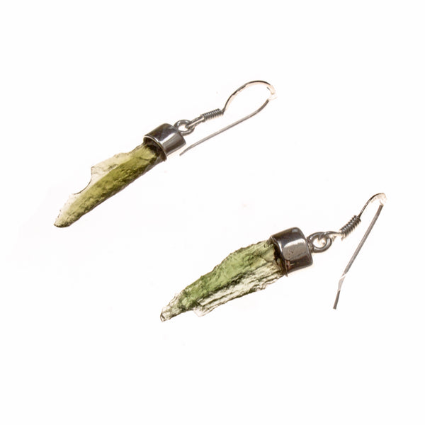 Sterling Silver Moldavite Nugget Dangle Long Bar Earrings – Fire & Ice