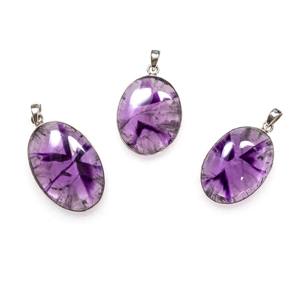 SS Fluorite Oval Cabochon Pendants
