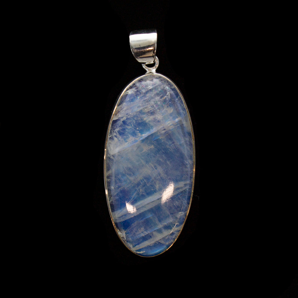 SS Oval Rainbow Moonstone Bezel Pendant