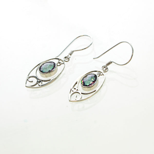 SS Suspended Blue/Mystic Topaz Filigree Dangle Earrings