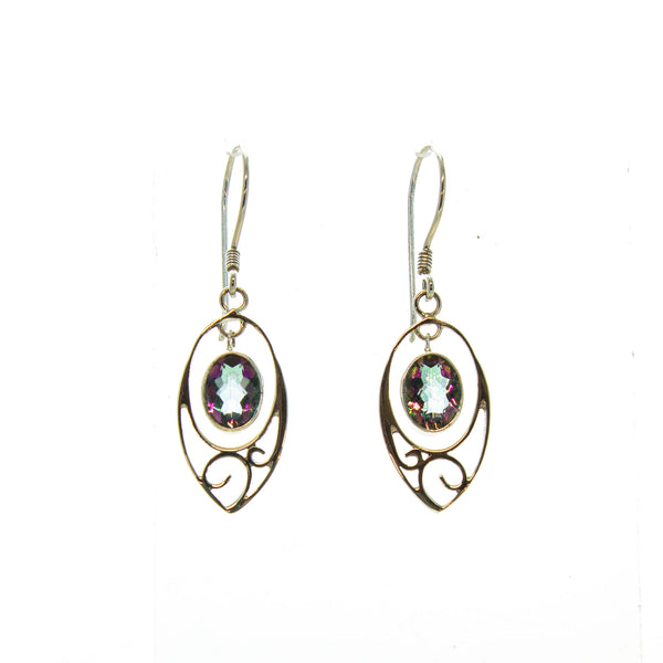 SS Suspended Blue/Mystic Topaz Filigree Dangle Earrings
