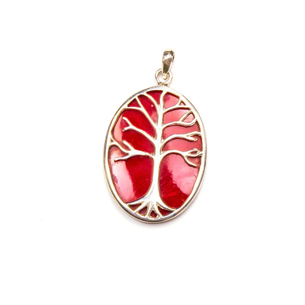 SS Coral Tree of Life Oval Pendant