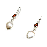 SS Garnet Pear & Pearl Dangle Earrings