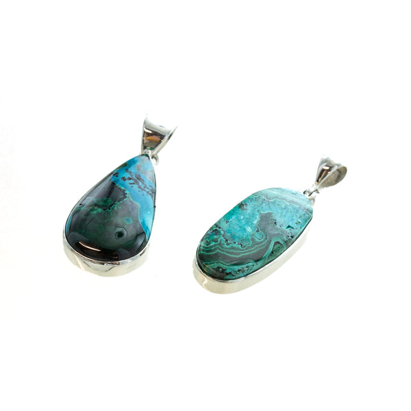 SS Assorted Chrysocolla Bezel Pendants