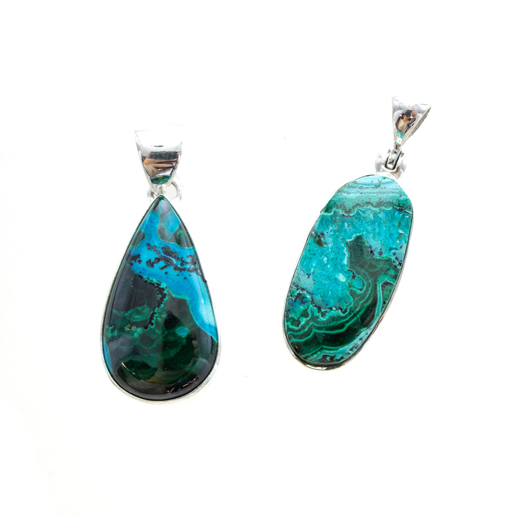 SS Assorted Chrysocolla Bezel Pendants