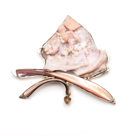 SS Crazy Lace Agate, Shell & Pearl Pin/Pendant