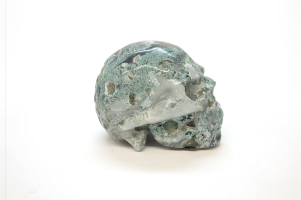Green and White Jasper Skull Carving
