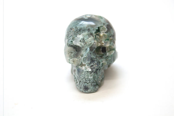 Green and White Jasper Skull Carving
