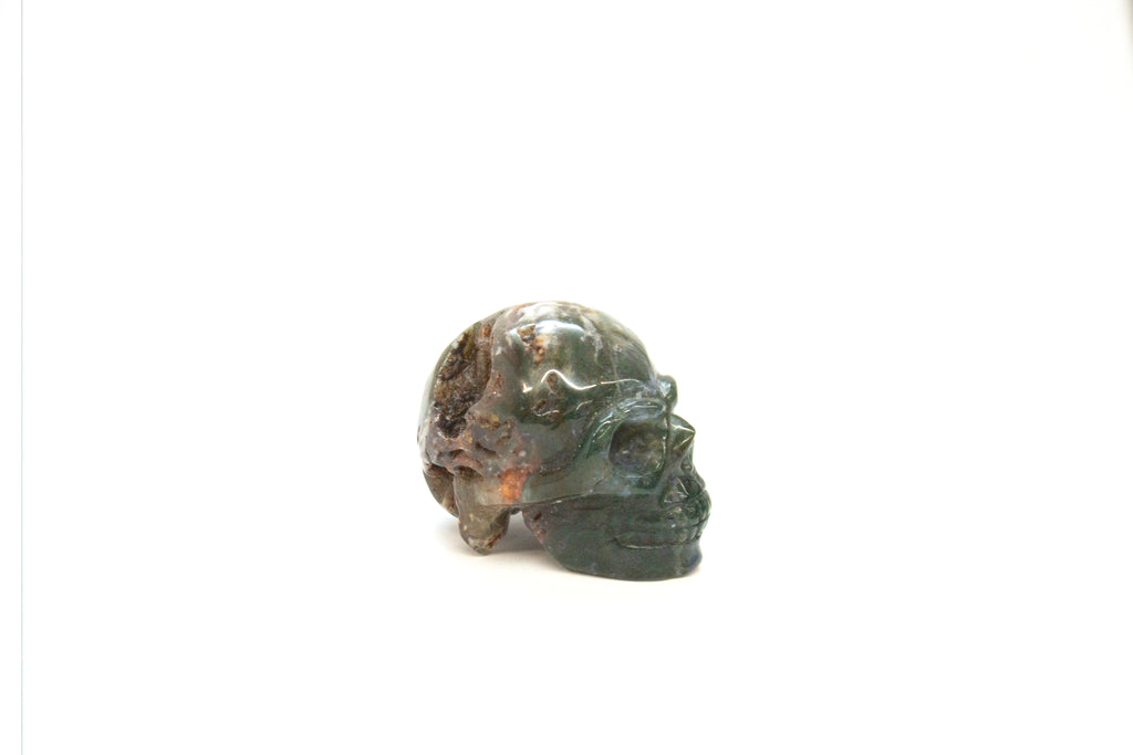 Dark Green Jasper Skull Carving