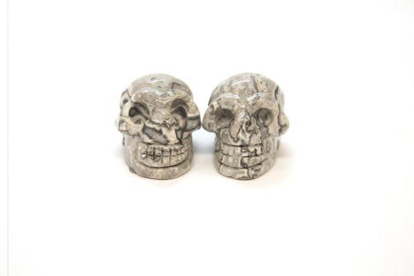 Black and White Jasper Skull Carvings