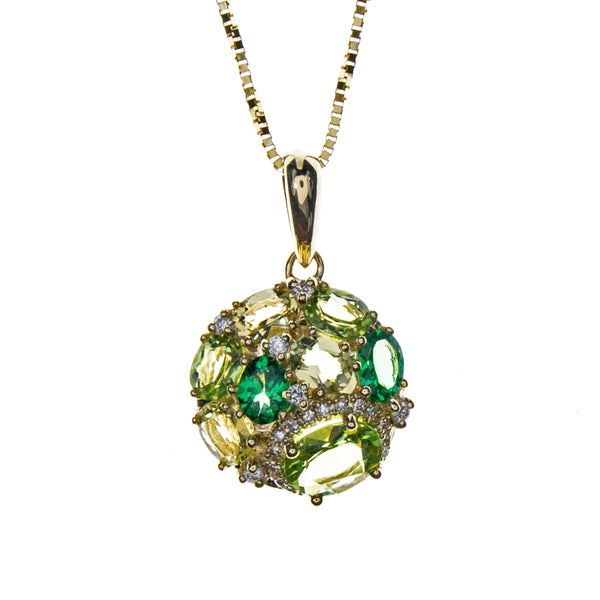 14K Yellow Gold Peridot Tsavorite Necklace