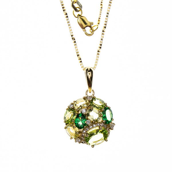 14K Yellow Gold Peridot Tsavorite Necklace