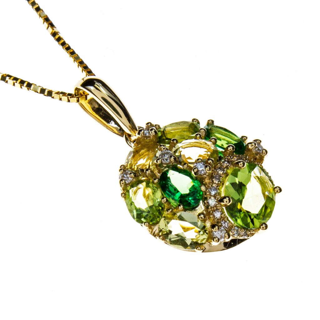 14K Yellow Gold Peridot Tsavorite Necklace