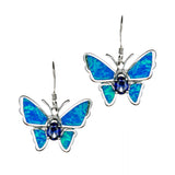 Sterling Silver Created Opal Butterfly Earrrings