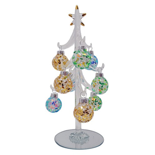 8" Glass Christmas Tree w/ 9 Glittering Ornaments
