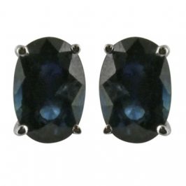 14K White Gold Oval 4mm x 6mm Sapphire Stud Earrings