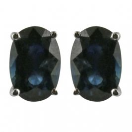 14K White Gold Oval 4mm x 6mm Sapphire Stud Earrings