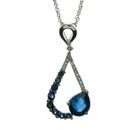14K White Gold Blue Topaz Square Necklace