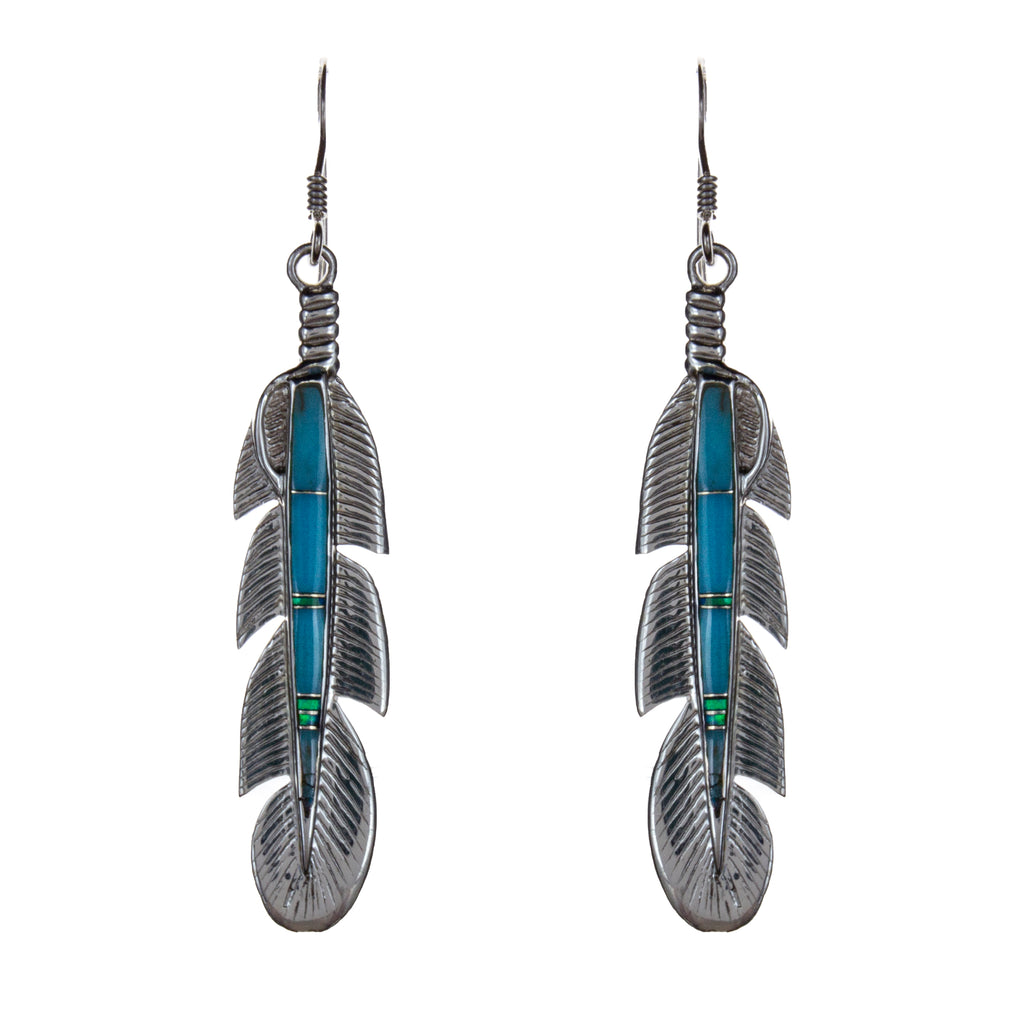 Sterling Silver Turquoise Feather Earrings