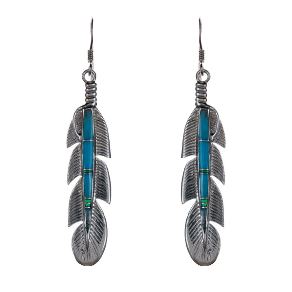 Sterling Silver Turquoise Feather Earrings