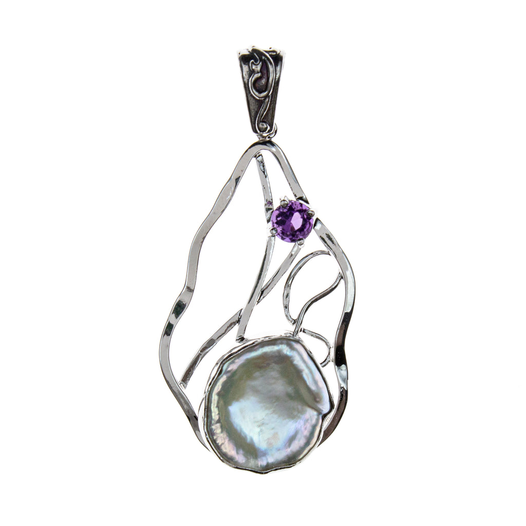 Sterling Silver Pearl Amethyst Pendant