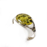 SS Green Amber Nugget Cuff Bracelet