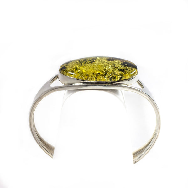 SS Green Amber Nugget Cuff Bracelet