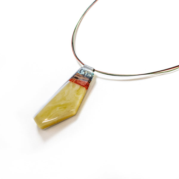 SS Butterscotch Amber Inlay & 3-color Cord Necklace