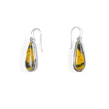 SS Bumblebee Jasper Pear Bezel Dangle Earrings