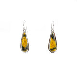 SS Bumblebee Jasper Pear Bezel Dangle Earrings